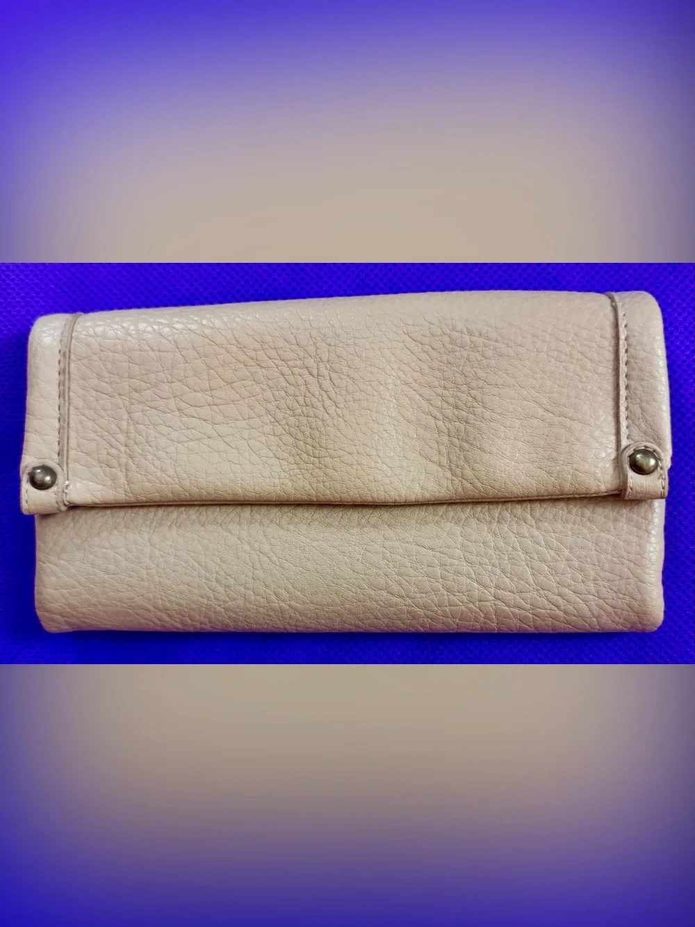 Classic Beige Leather Fold-Over Clutch